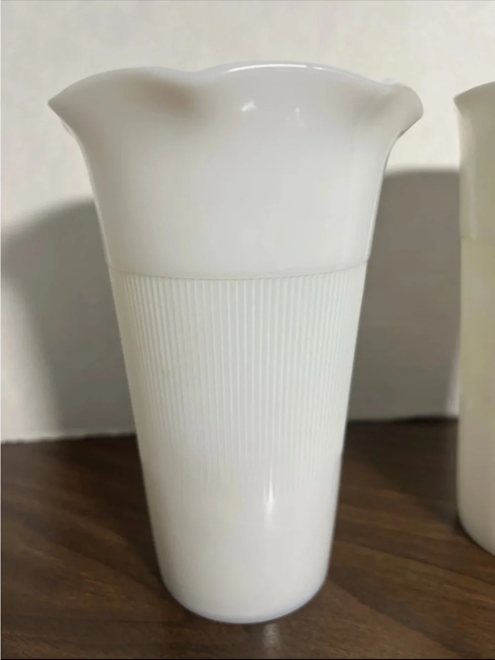 Pair of White Scalloped Edge Milk Glass Vases